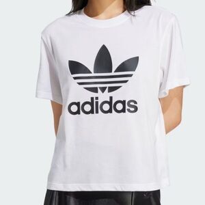 adidas Women’s Trefoil Boxy White Short Sleeve Tee Shirt